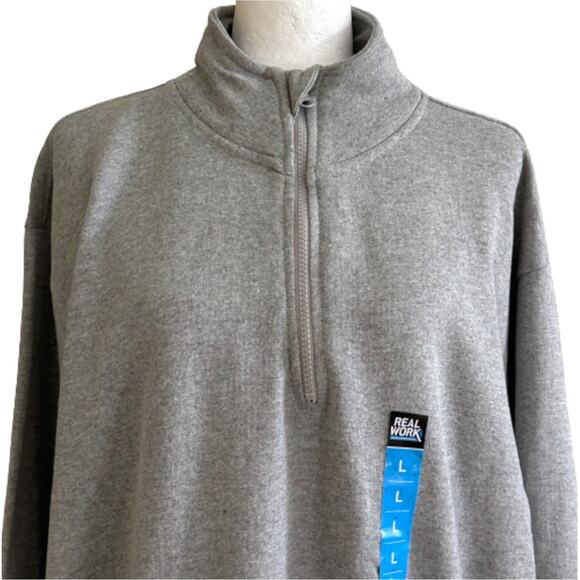 Real Work Mens Sweatshirt Jacket Gray 1/4 Zip Front Pullover Jacket Large NEW - Picture 3 of 14